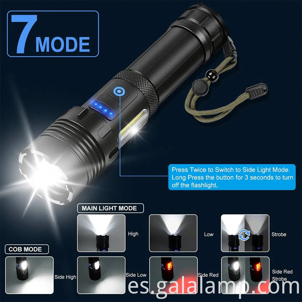 Linterna táctica LED LED de alta potencia XHP160 con carga USB